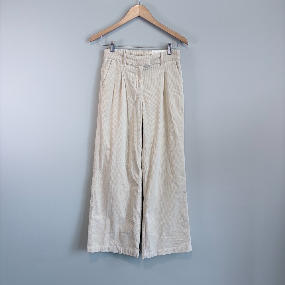 American Eagle Wide Leg Trousers Corduroy High Waist Beige Women's 000